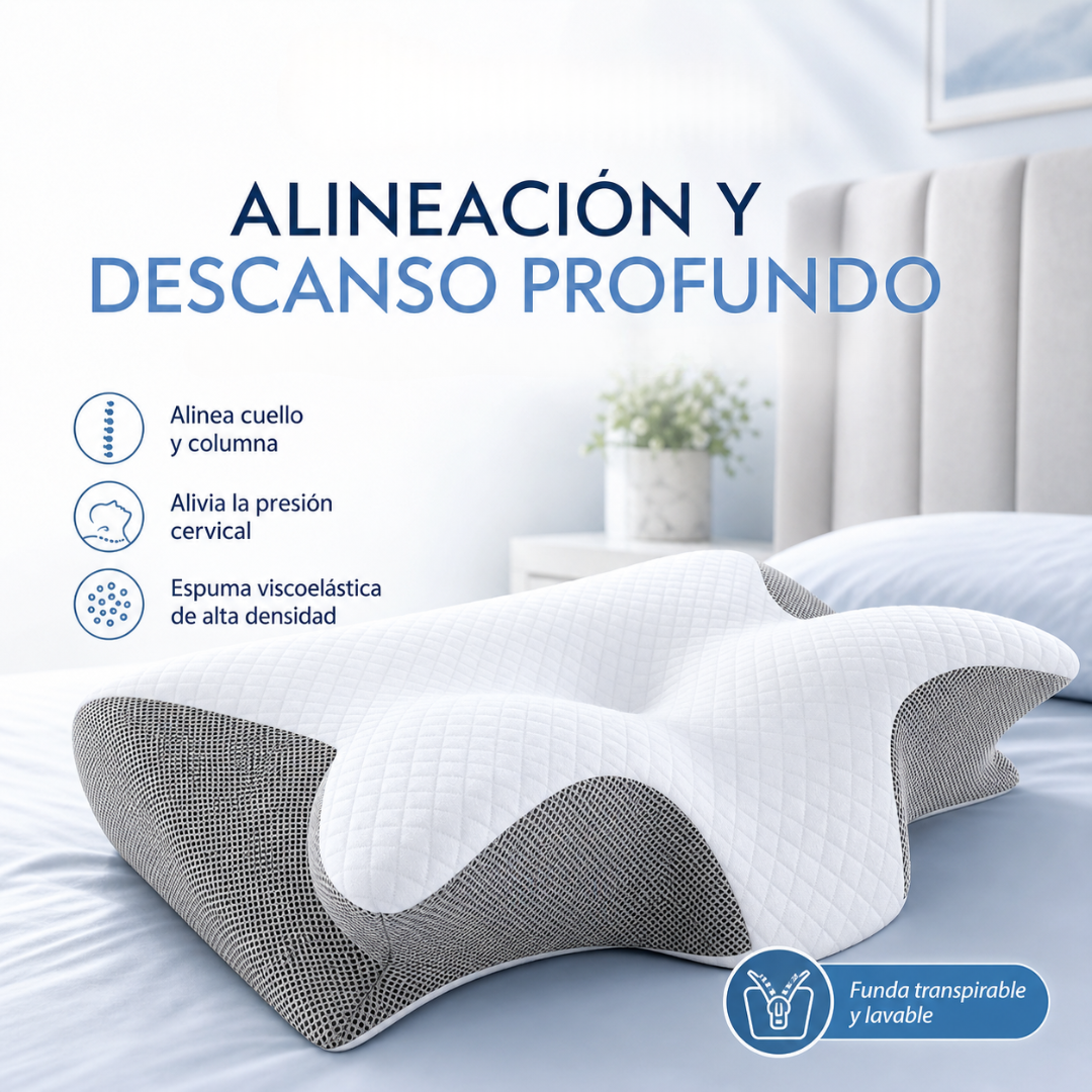 Almohada cervical viscoelástica diseño mariposa GRIS
