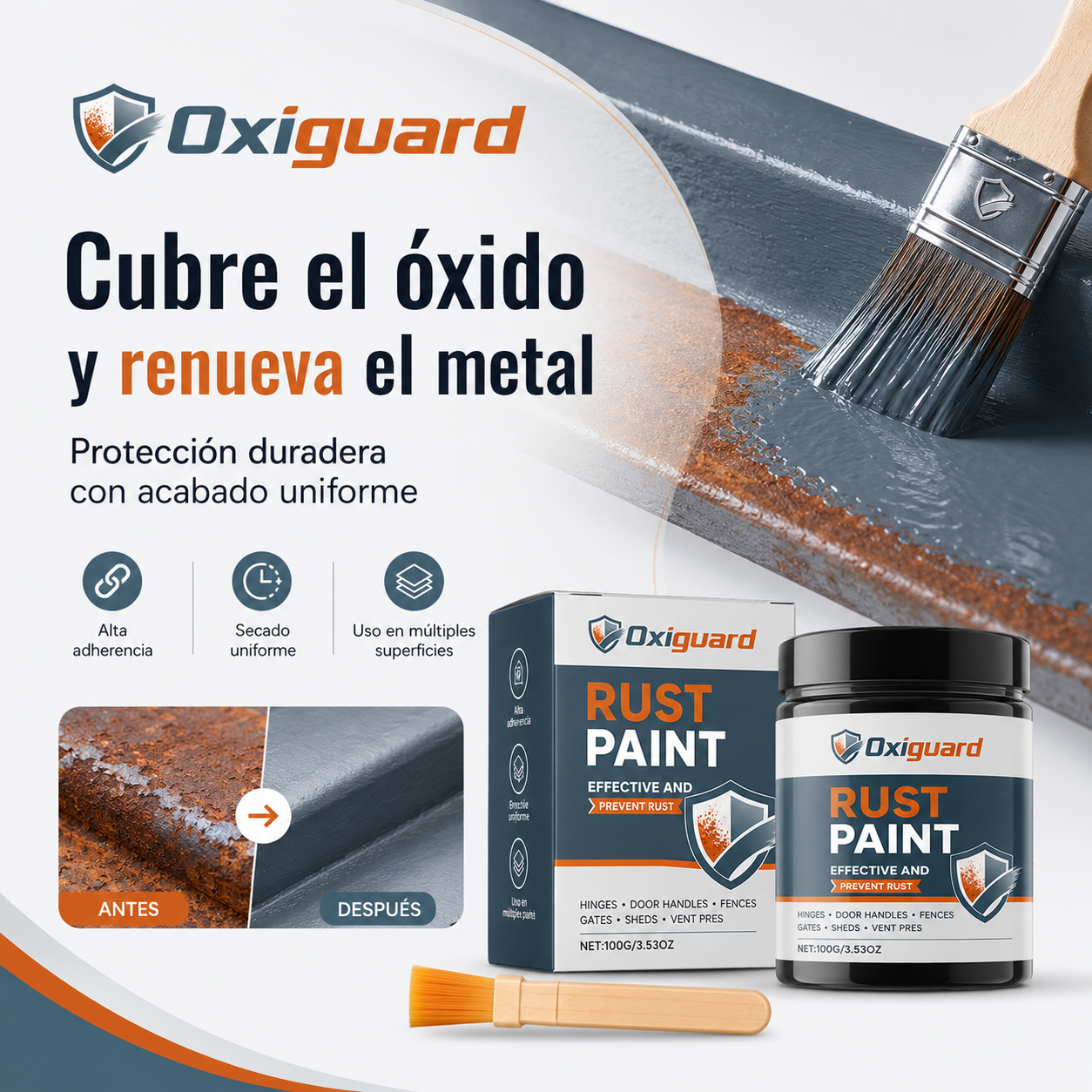 Pintura anticorrosiva para metal con pincel (100 g)